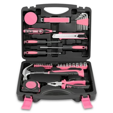 46 Pcs Portable Hand Tool Set Electronic Repair Precision Screwdriver Voltage Tester Hammer Plier DIY Kit Pink