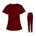 thumbnail image 2 of Milaget Ensemble de Blouses Médicales pour Femmes Col en V Haut de Blouse et Pantalon de Jogging Uniformes d'Infirmière TG Rouge, 2 of 8