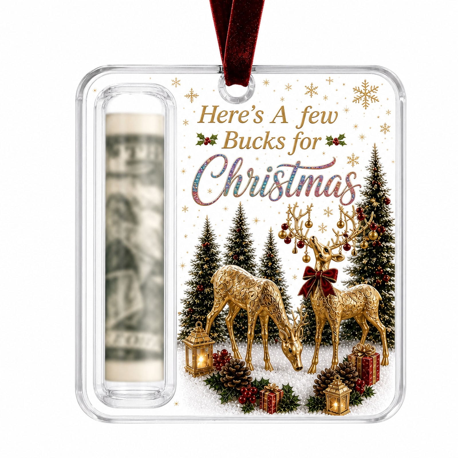 Christmas Cash Gift Wallet 2d Acrylic Flat Pendant Hanging Decoration Unique Gift for Christmas Tree Stocking Stuffer