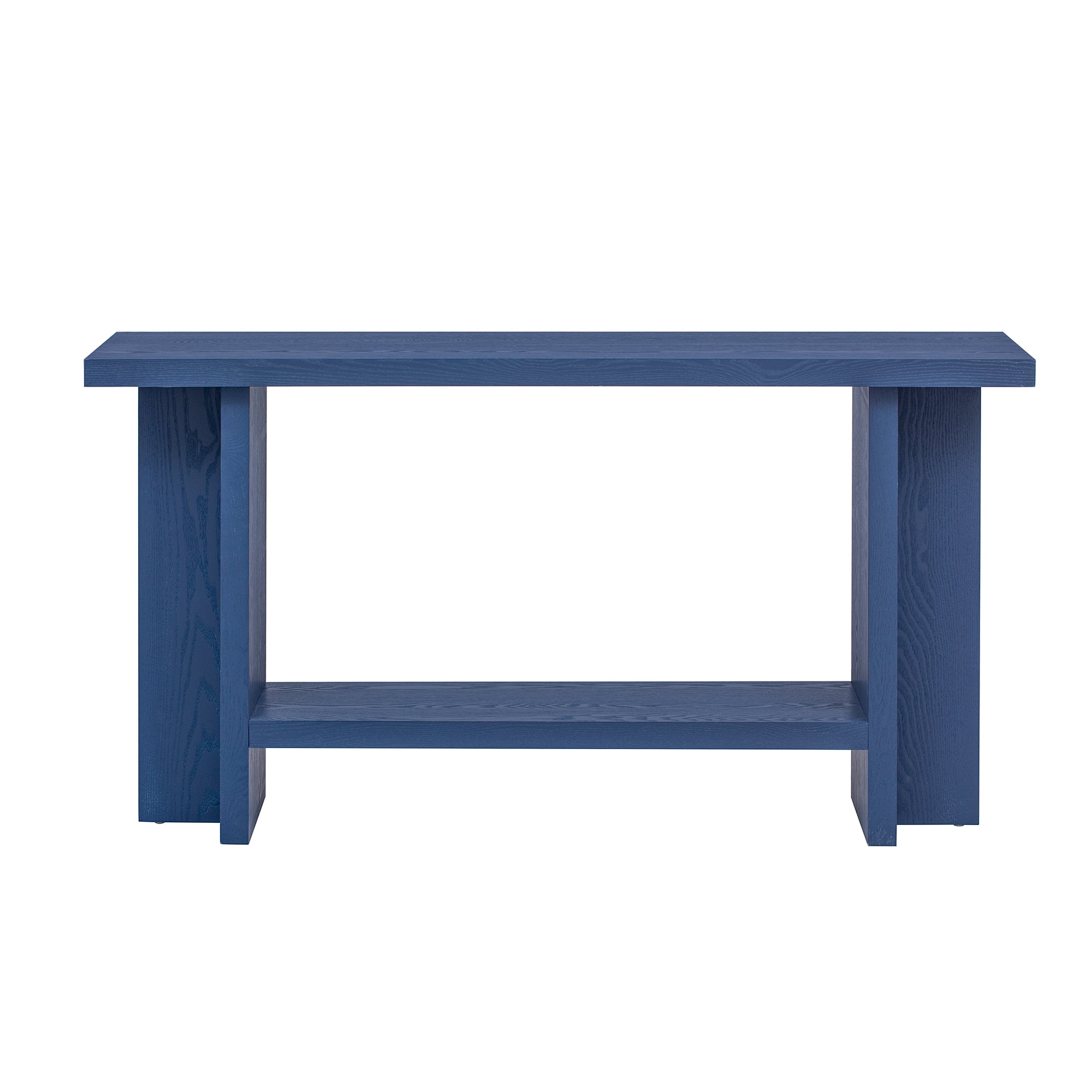 Euroco 60" Long Console Table, Retro Wood Entryway Table with T Shaped Legs and Bottom Storage Shelf, Sofa Table for Living Room, Entrance,Hallway, Foyer,Navy Blue