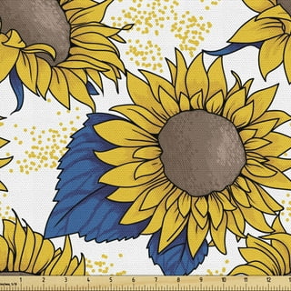 Sunflower Fabric 2 Yard x 44 Yellow, Green, Brown