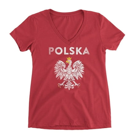 Ladies Eagle - Nyc Factory Poland Polska Eagle Tee Ladies V-Neck Tee poland-polska-eagle-v-nec