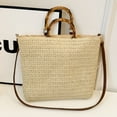 thumbnail image 4 of Women Straw Woven Handbag with Bamboo Handle Tote Clutch Bags for Seaside(Beige) Shoulder Bags for Women, 4 of 10
