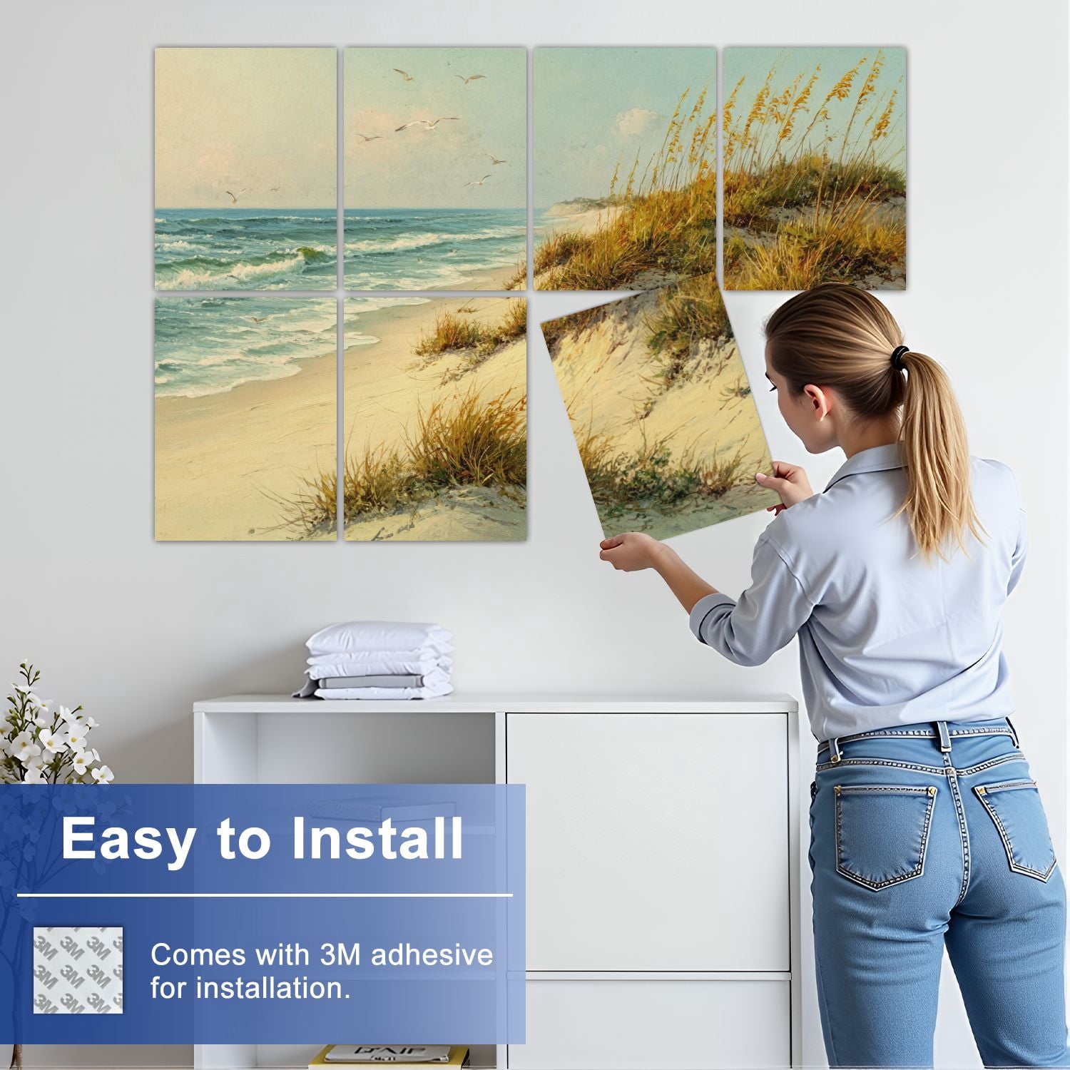 Coastal 8 Pack Art Acoustic Panels Sound Absorbing Soothing Beach Pale Dunes Gentle Ocean Breeze Decorative Soundproof Wall Panels Self Adhesive for Nursery Game Room Bedroom 48"x32"