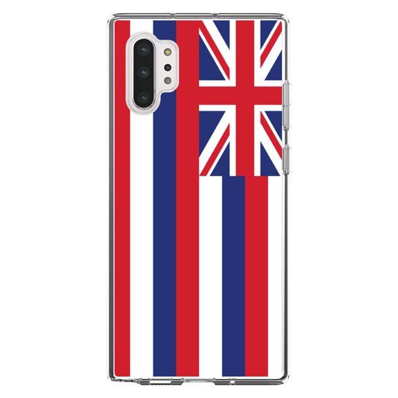 DistinctInk Clear Shockproof Hybrid Case for Galaxy Note 10 PLUS (6.8" Screen) - TPU Bumper, Acrylic Back, Tempered Glass Screen Protector - Hawaii State Flag - US State Flag