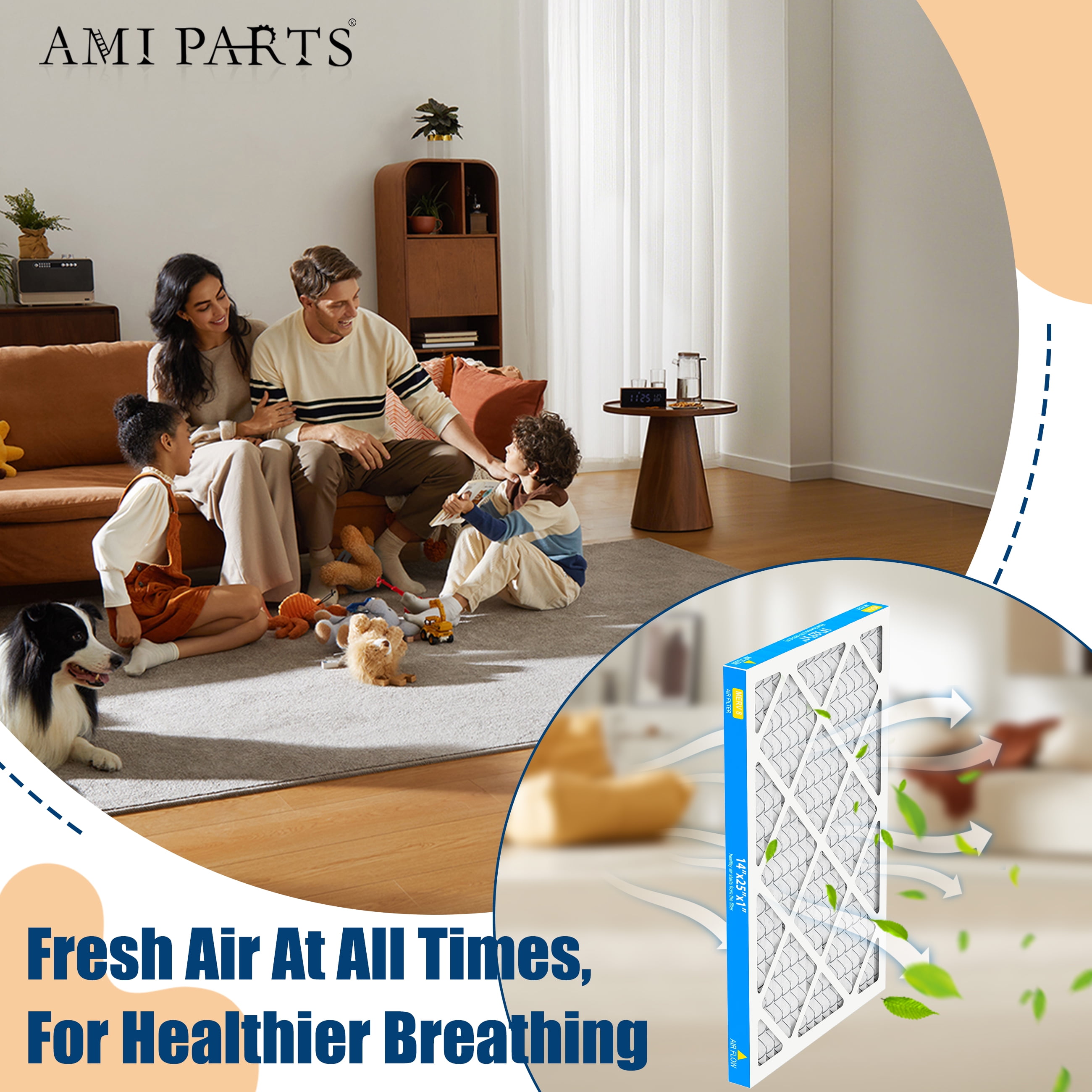 AMI PARTS 14x25x1 MERV 8 Pleated Filter,Removes Pollen and Dust HVAC Furnace Air Filter, 6 Packs