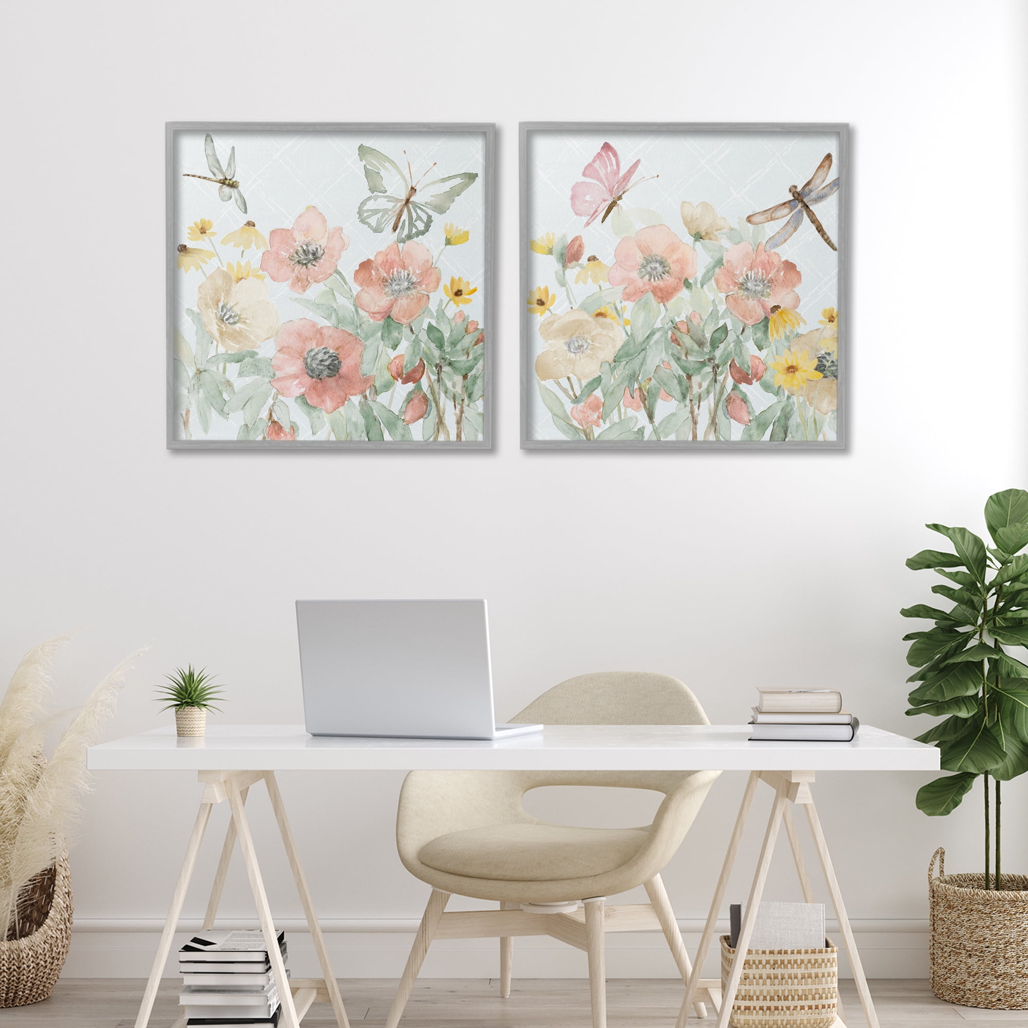 Stupell Industries Delicate Garden Joy 2 Piece Gray Framed Giclee Art Set, design by Lanie Loreth