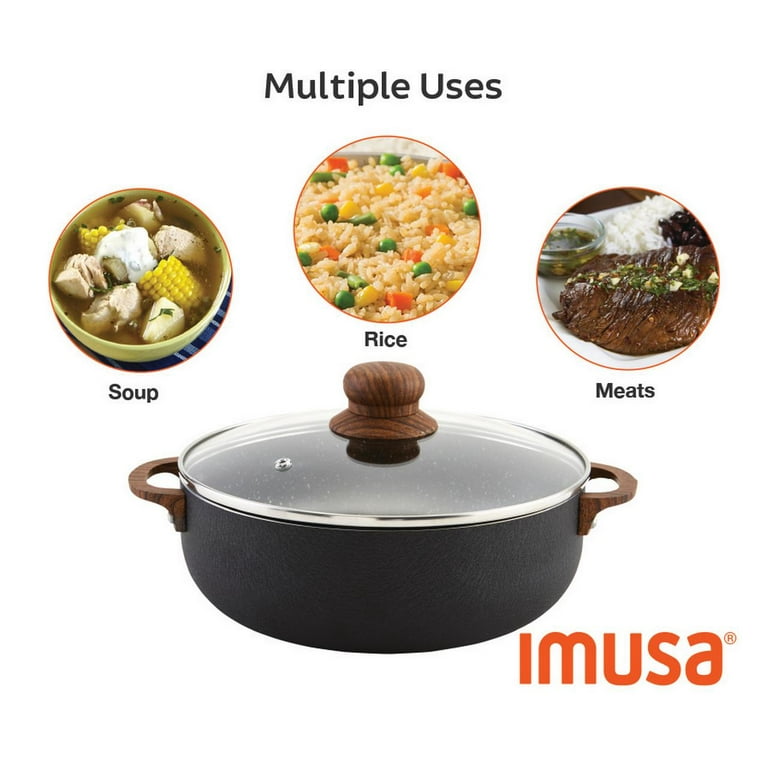 IMUSA Caldero Cooking Stock Pot Cast Aluminum Rounded Sides Lid Handles  9inX3in