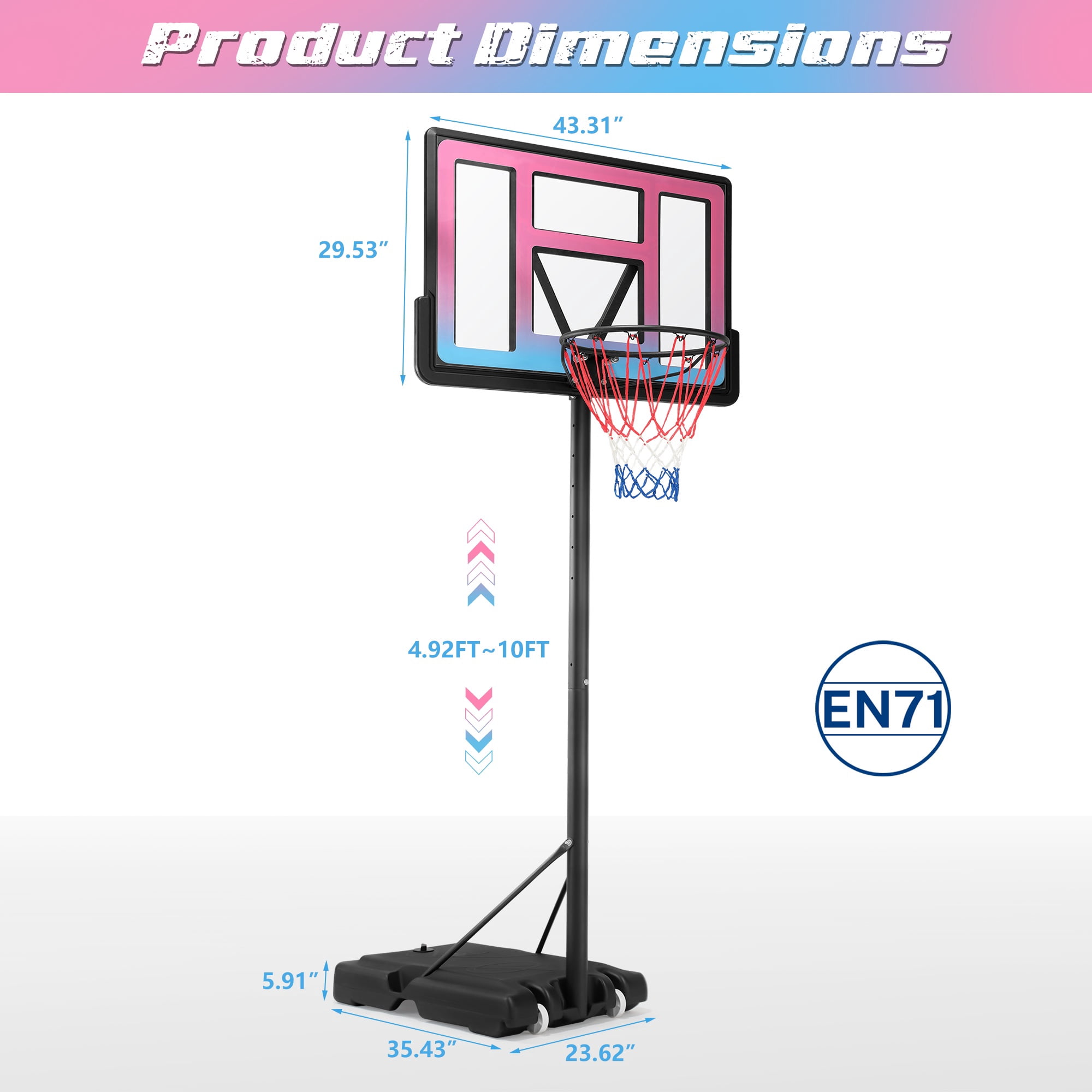 Portable Basketball Hoop Outdoor for Kids and Adults, Segmart 44 inch Basketball Hoop for Backyard, 4.9Ft-10FT Height Adjustable Basketball Goal System with Shatterproof Backboard, Larger Base