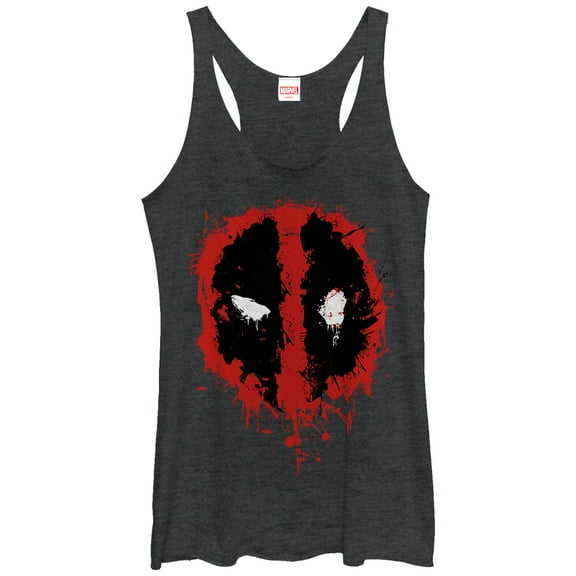 Women's Marvel Deadpool Splatter Icon  Racerback Tank Top Black Heather Small