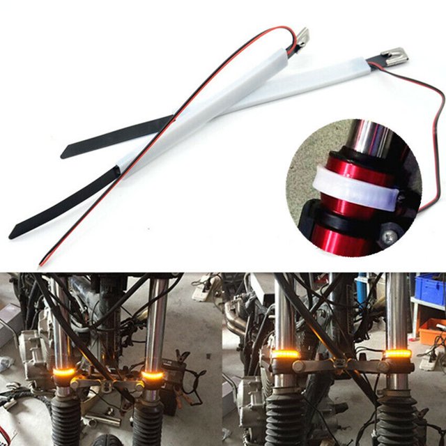 2pc Amber Front Fork Tube LED Turn Signal Light Journey to Customize Chopper Cruiser MOTO-