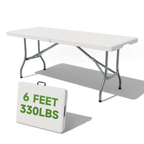Folding Table 6 Foot - Heavy Duty 330LBS Capacity, Sturdy, Foldable with Safety Lock - Portable for Camping, Party, Indoor & Outdoor Use, 1 Pack