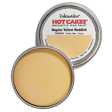 UPC: 0813043011373 | Enkaustikos Hot Cake Encaustic Wax Paint  1.5 oz. Tin  Naples Yellow Red Shade
