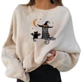 thumbnail image 2 of FASHOFT Cute Halloween Sweatshirt for Women Ghost Graphic Oversized Sweater Long Sleeve Crew Neck Pullover Tops Fall Winter Casual Holiday Hoodie Beige M, 2 of 6