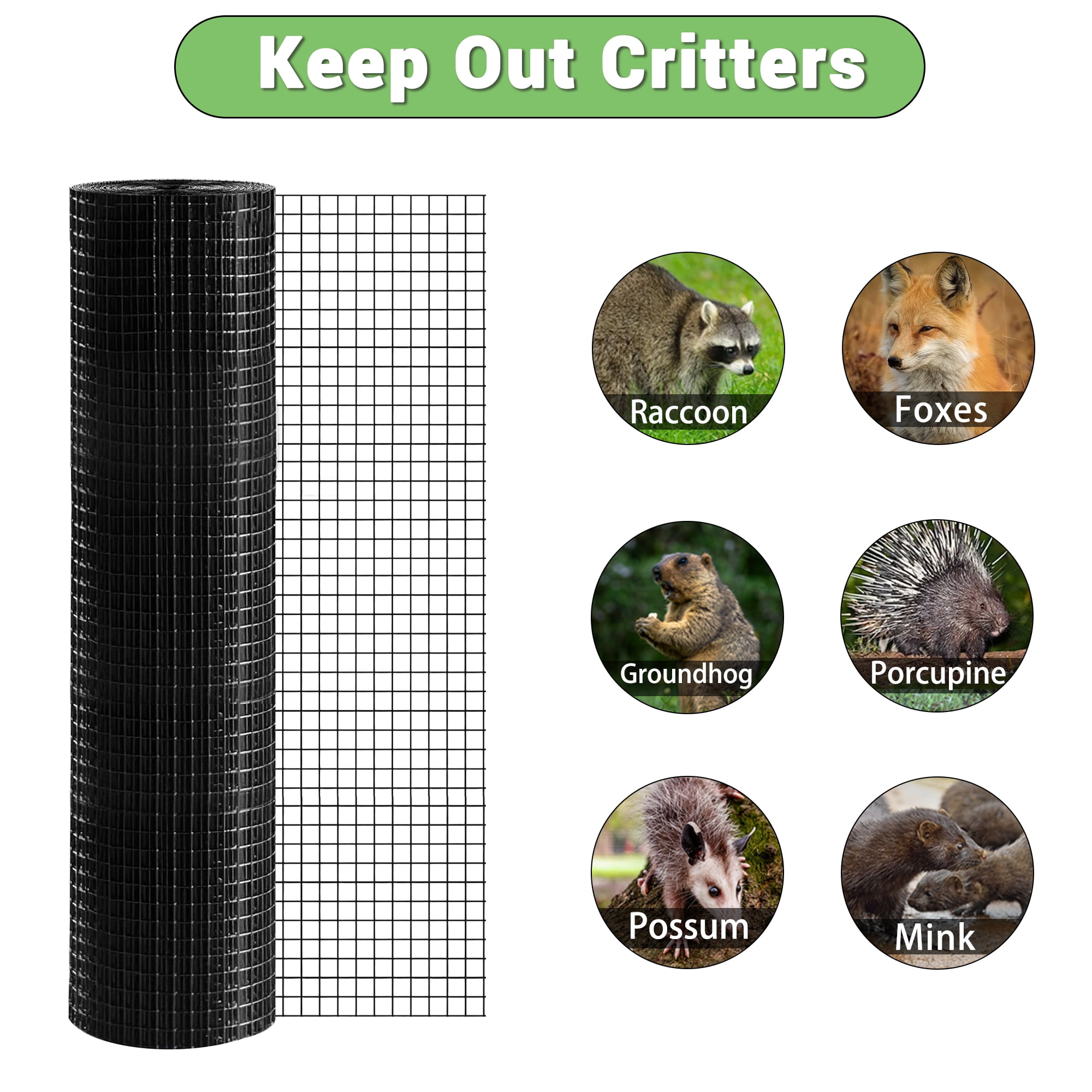 HITTITE Hardware Cloth 1/2 inch 36 x 50 ft, 19 Gauge Black PVC Coated Fence Wire Mesh Roll, Galvanized Welding Vinyl Coated Hardware Cloth for Chicken Coop and Home Improvement Projects.