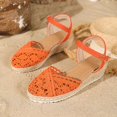 thumbnail image 5 of CYMMPU Women's Lace Crochet Ankle Strap Espadrille Wedge Sandals, Closed Toe Buckle Beach Footwear Orange 38, 5 of 7