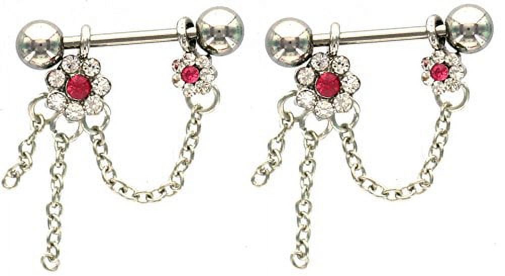 Body Accentz Nipple Shield Rings Barbell Barbells Flower Sold as a Pair 14 Gauge [Jewelry]