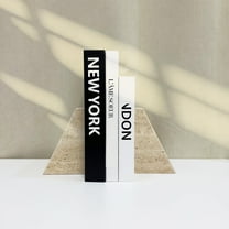 1 Piece Modern Travertine Bookend, Trapezoidal Design, Natural Stone Book Holders for Desk and Shelf