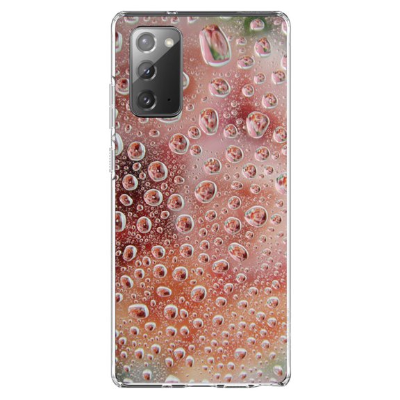 DistinctInk Clear Shockproof Hybrid Case for Galaxy Note 20 ULTRA (6.9" Screen) - TPU Bumper, Acrylic Back, Tempered Glass Screen Protector - Red Water Droplets Glass