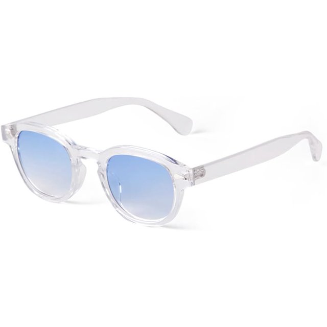 HCHES Transparent Blue Round Sunglasses Women Men Retro Rivet Small Sun Glasses UV400