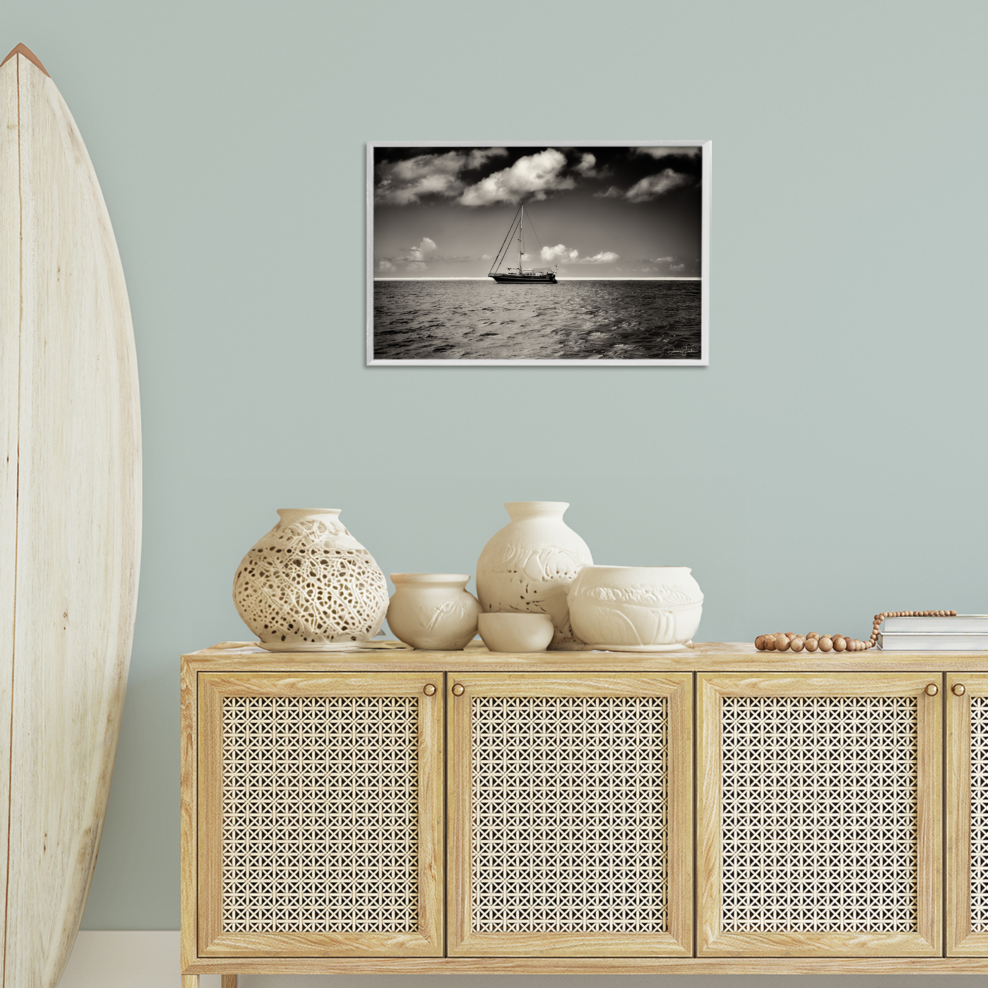 Stupell Industries Clouds Over Big Ship Landscape Photography White Framed Art Print Wall Art, 24 x 16