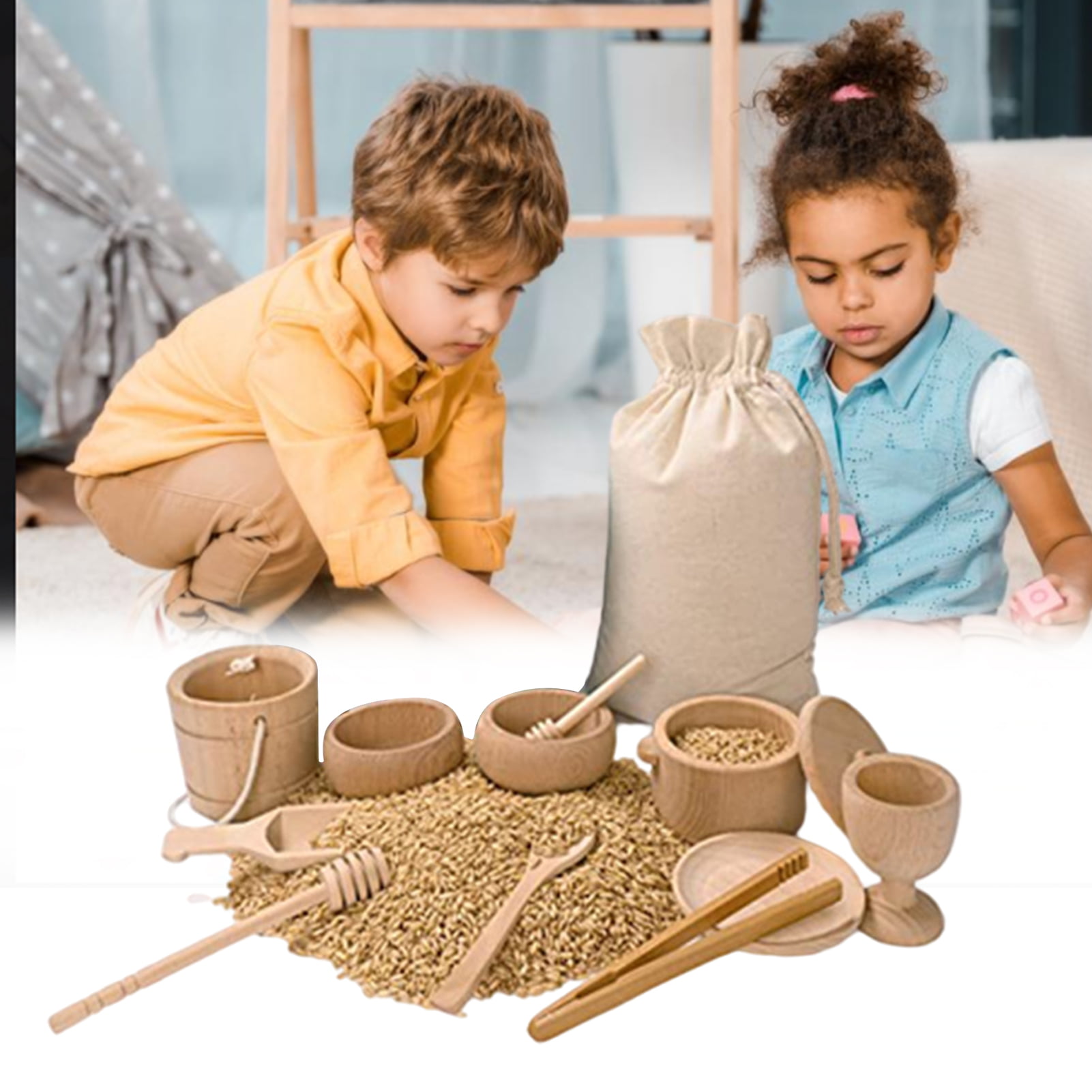  Migargle Sensory Bin Tools, Montessori Toys for Toddlers, Waldorf  Toys, Wooden Scoops and Tongs for Transfer Work and Fine Motor Learning :  Toys & Games