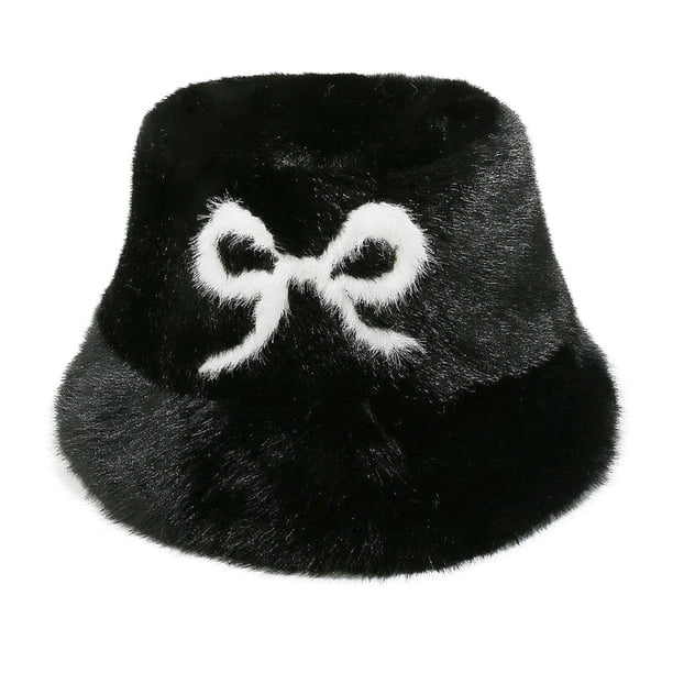 Sombreros de invierno cálidos con lazo de visón sintético, sombrero de pescador para mujer.