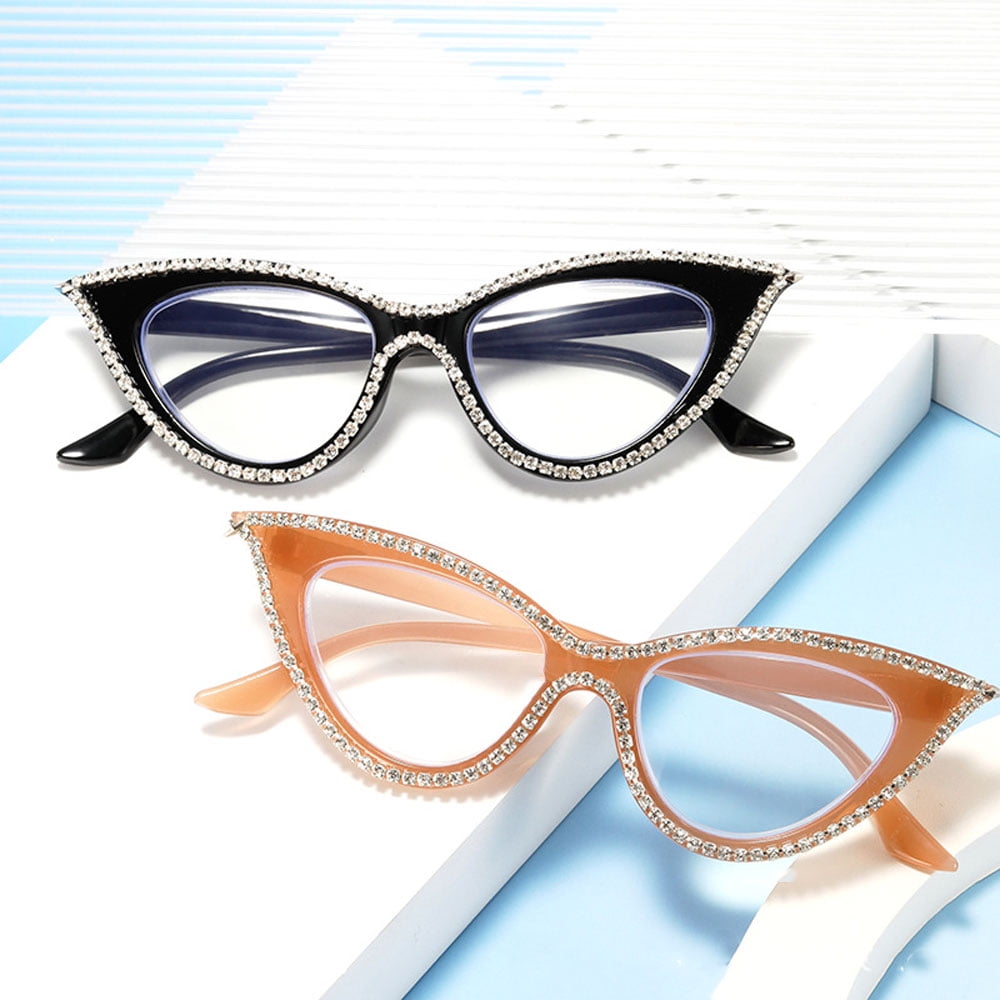 3 Pairs of Women Blue Light Blocking Cat Eye Reading Glasses 1.50 Ladies Handmade Diamond Readers +1.50 Strength