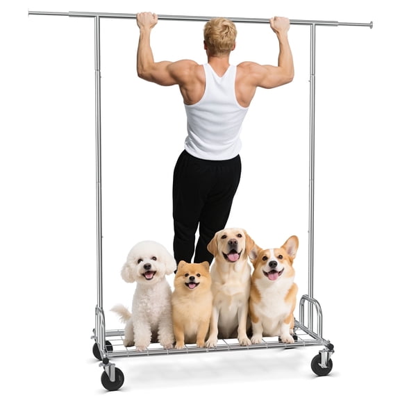 Glovv Heavy Duty Clothes Rack on Wheel Load 480 lbs, Foldable & Adjustable Rolling Clothing Racks for Hanging Clothes, Garment Rack Commercial Coat Rack