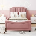 thumbnail image 2 of Bellemave Upholstered Twin Bed Frame, Twin Size Daybed Frame with Classic Stripe Shaped Headboard, Wood Twin Sofa Bed for Bedroom (Pink), 2 of 8
