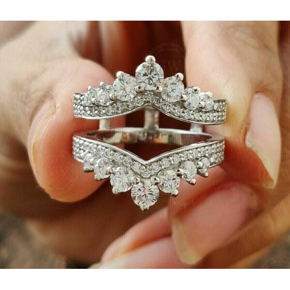 2Ct Round Cut Moissanite 14K White Gold Plated Enhancer Wedding Wrap Ring Guard