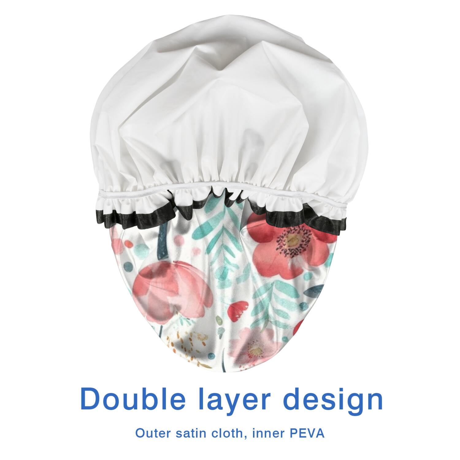 Shower Caps,Pioneer Flower Floral Print Pattern Waterproof Shower Cap for Women 4 Pieces,Double Reusable Hair Cover for Shower PEVA Elastic Stretch Hem
