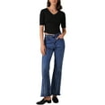 thumbnail image 2 of Camiseta básica casual de mujer con cuello en V, de manga corta, elástica y ligera, talla S, color negro, 2 of 6