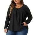 thumbnail image 2 of DARING DIVA Women's Plus Crew Neck Pleat Front Long Sleeve Top 4X Black, 2 of 6