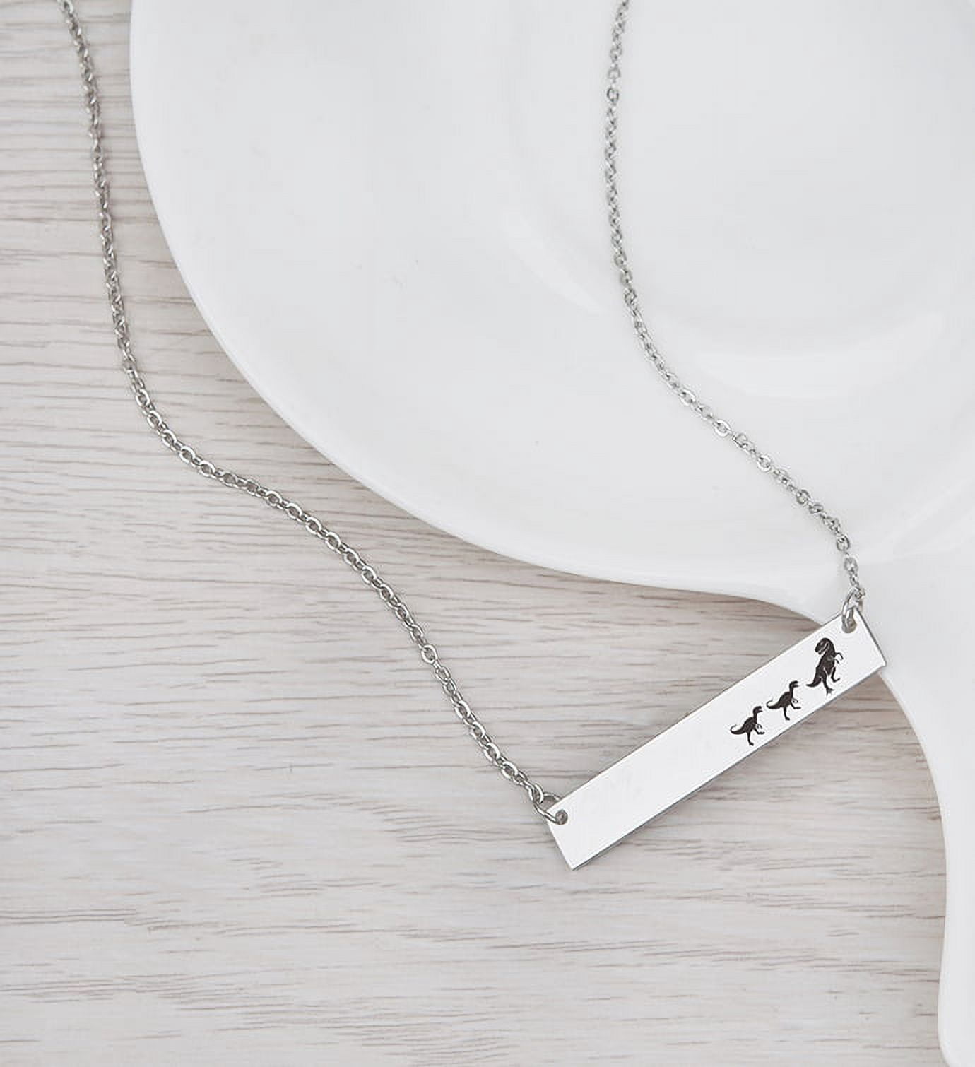 Personalized Mamasaurus Birthday Day Necklace, Mama and Baby Dinosaur Bar Necklace, Silver Bar Necklace Dinosaur Mom and Baby Bar Necklace, Custom Bar Necklace, Engravable Necklace