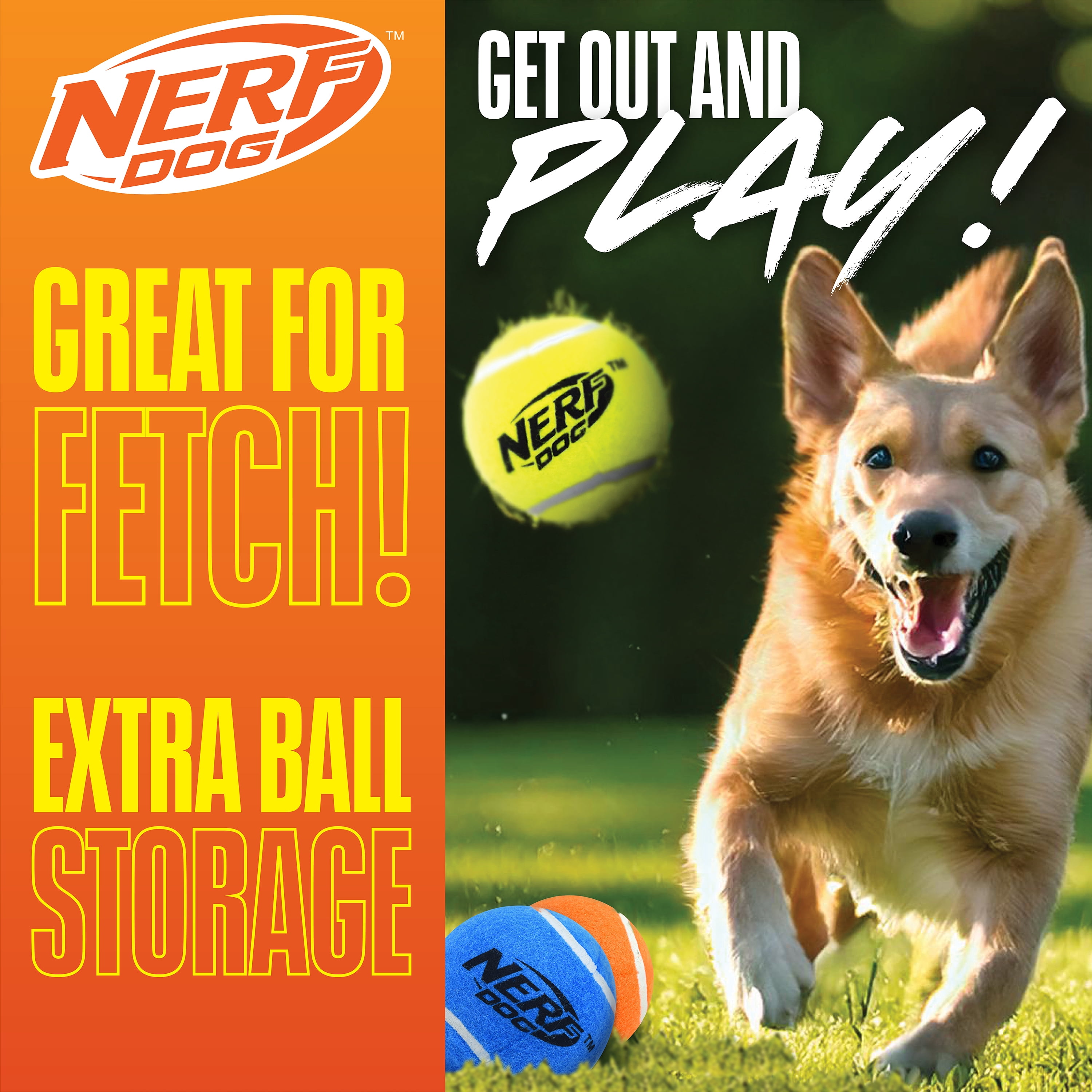 Nerf Dog Tennis Ball Blaster Dog Toy with 4 Balls & Ball Clip, 20 inch