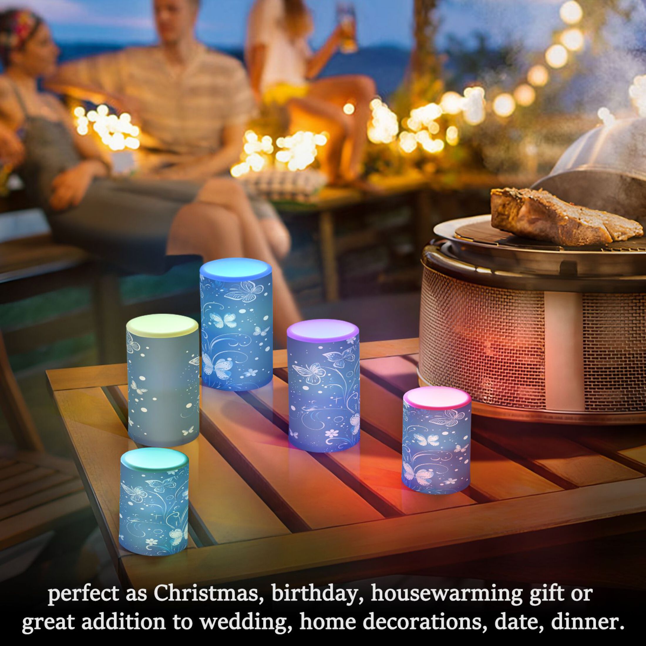 Flameless Candles Lights, Pack of two LED Lights, Dimmable LED Pillar Candles Battery Operated, Flames Remote Control White Butterfly