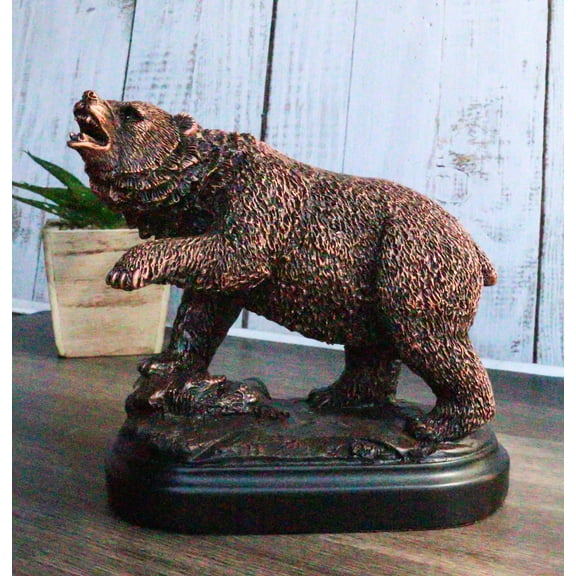 Wall Street Stock Market Bear Attacking With Paw Bronze Electroplated Figurine