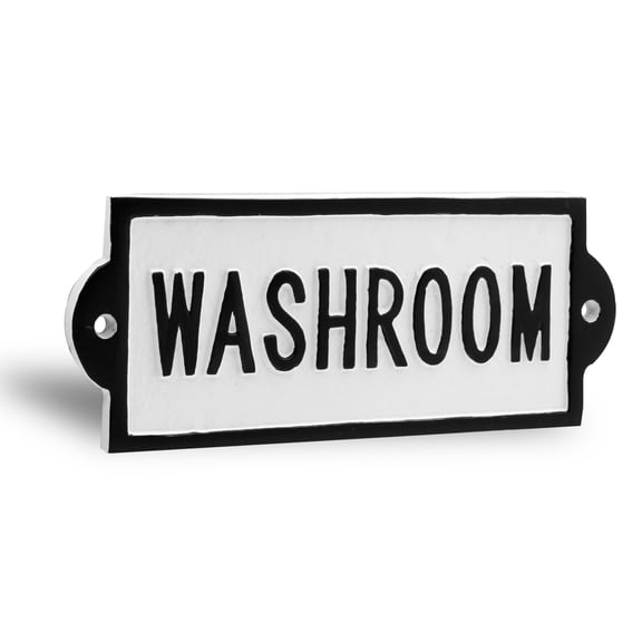 Washroom Cast Iron Door Sign White Metal Farmhouse Wall Art Bathroom Home Decor