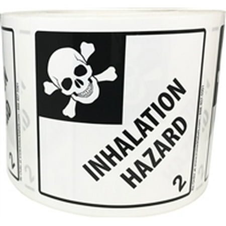 Laminated Inhalation Hazard Class 2 D.O.T Labels 4 x 4 Inch Square 500 Total Stickers on a Roll