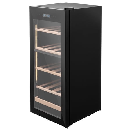 KFFKFF 32 Bottle Wine Fridge, Freestanding Wine Cooler with Dual Temperature Zones, Adjustable 41℉-65℉, Compact Refrigerator with Glass Door for Home, Office, Bar, Ideal for Red, White, Champagne