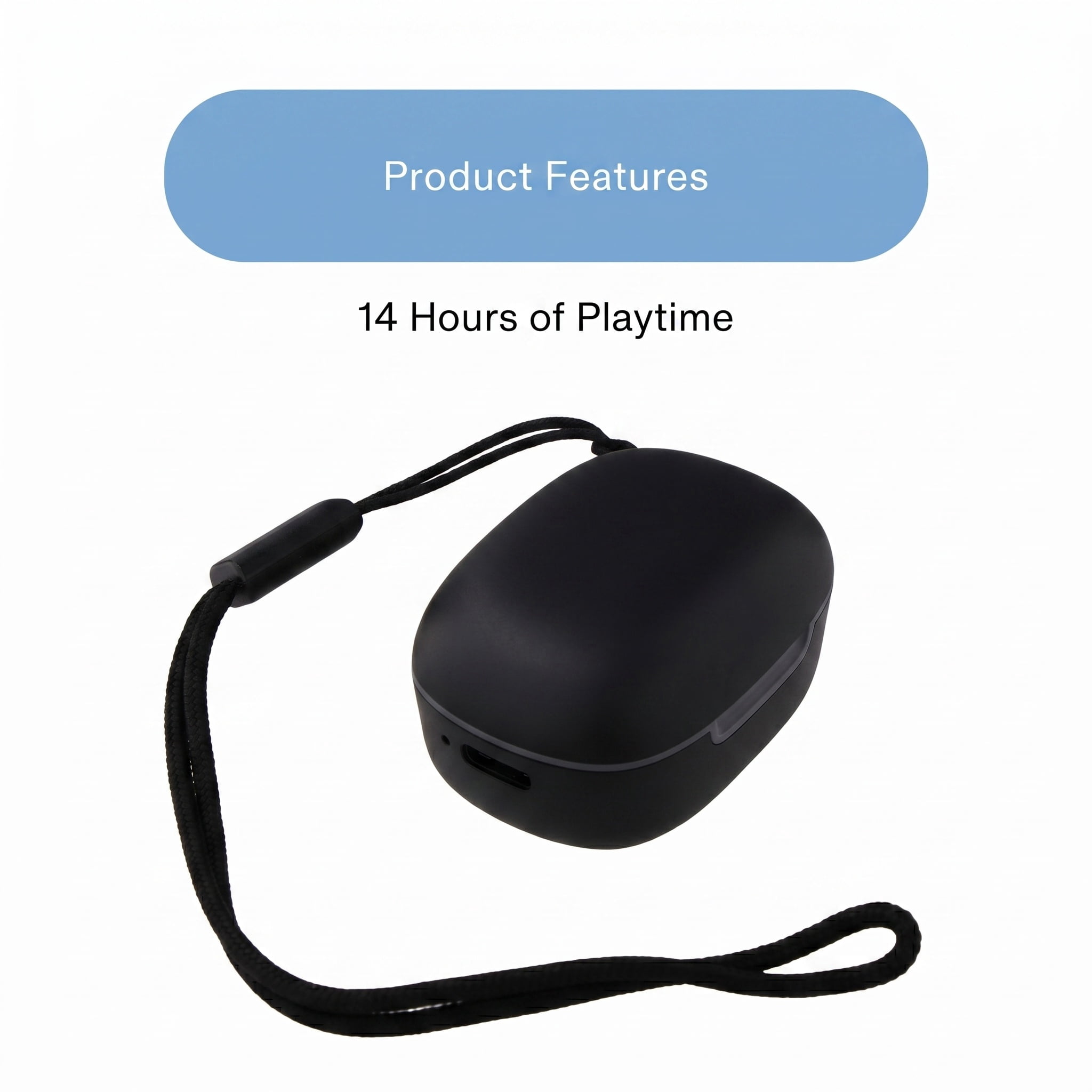 onn Wireless Mini-Earbuds with Wrist-Strap, Black