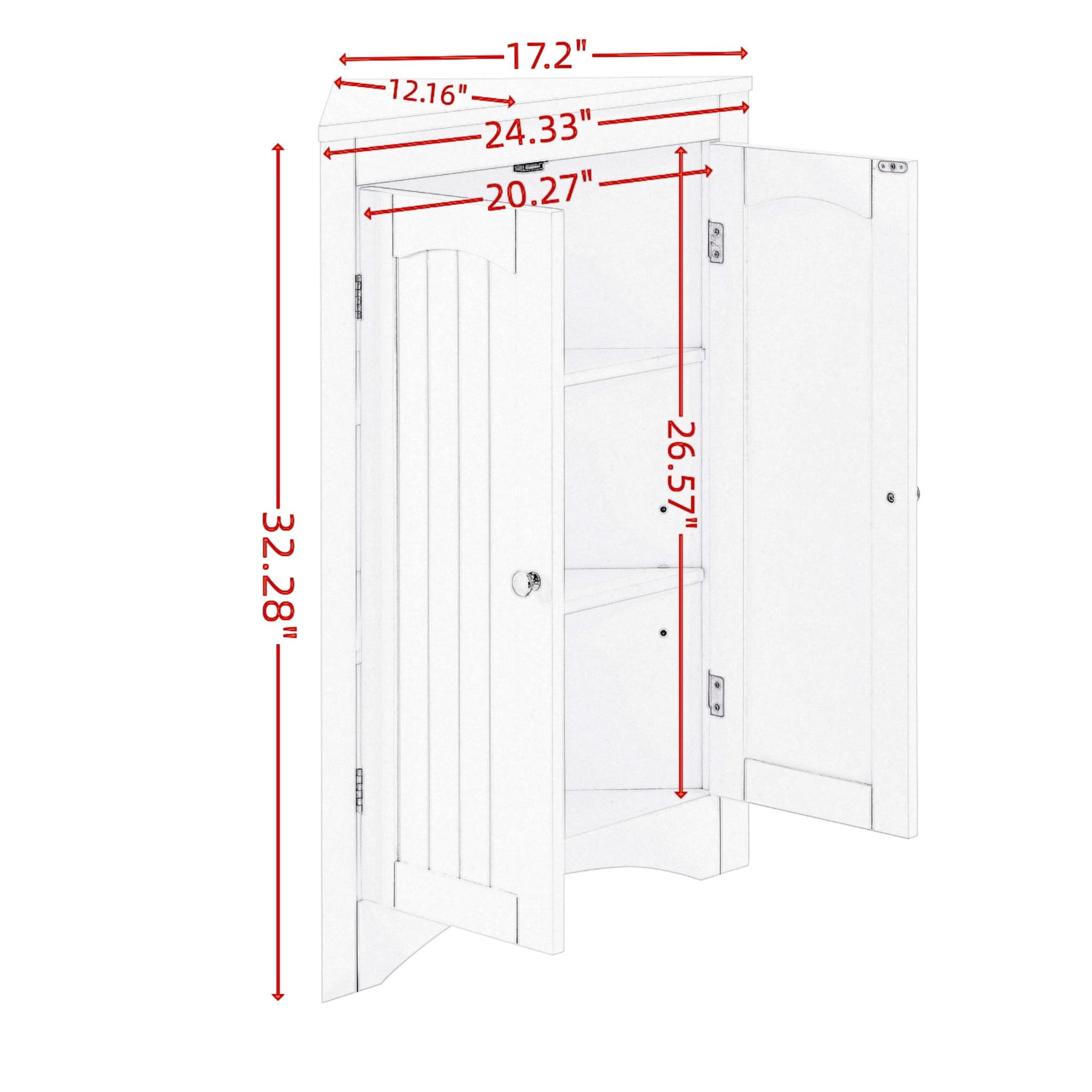 Floor Corner Cabinet with Doors and Shelves,Triangle Bathroom Storage Cabinet,Free Standing Storage Cabinet for Bathroom,Living Room,Black02