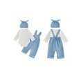 thumbnail image 2 of Cjfdfy Newborn Baby Boy Girl Fall Outfits Solid Long Sleeve Romper Waffle Overall Pants And Knotted Hat 3 Piece Set Cute Coming Home  Fall Winter Outfit 0-18M, 2 of 9