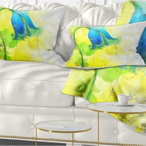 Designart Blue Flower with Yellow Splashes - Floral Throw Pillow - 12x20