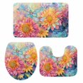 thumbnail image 2 of Spring Flowers Bathroom Rugs Set Watercolor Pink Floral Blue Dragonfly Colorful Floral Texture Non Slip Absorbent Bath Mats 3 Piece Set, U-Shaped Floor Mat, Toilet Seat Cover Large Size, 2 of 9