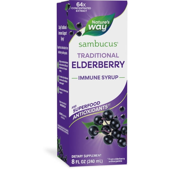 Nature’s Way Sambucus Traditional Immune Elderberry Syrup, Black Elderberry Extract, Unisex, 8 Fl Oz