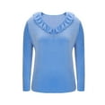 thumbnail image 6 of BLVB Women's Velvet Tops Long Sleeve Ruffle V Neck Blouse Spring Fall Trendy Party Holiday Shirts, 6 of 6