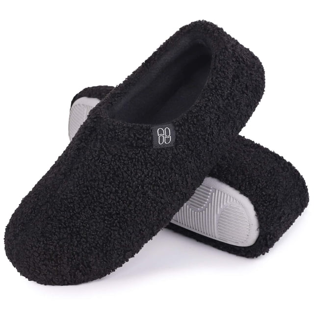 Zapatillas HomeTop, piel rizada y borrosa, espuma viscoelástica para mujer, negras, de 9 a 10