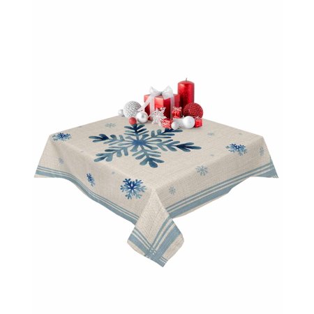 Square Tablecloth 54 x 54 Inches Winter Christmas Blue Snowflakes Linen Texture Waterproof & Stain Resistance Table Cloth Decorative Fabric Table Cover for Dinning/Party/Buffet/Banquet